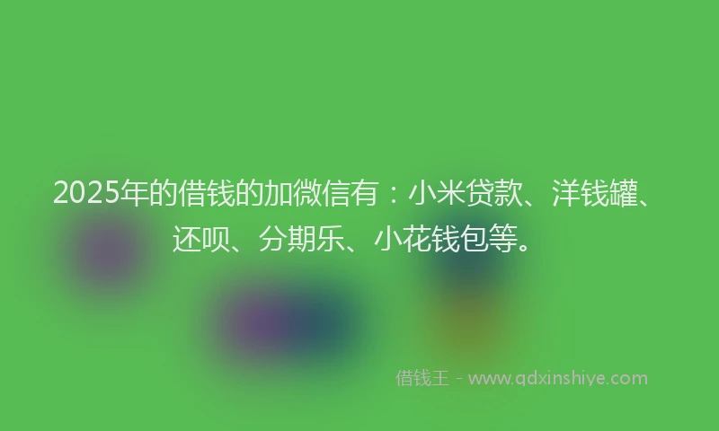 2025年的借钱的加微信有：小米贷款、洋钱罐、还呗、分期乐、小花钱包等。
