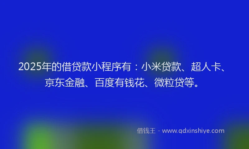 2025年的借贷款小程序有：小米贷款、超人卡、京东金融、百度有钱花、微粒贷等。