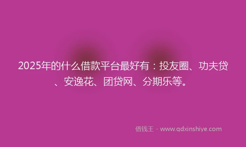 2025年的什么借款平台最好有：投友圈、功夫贷、安逸花、团贷网、分期乐等。