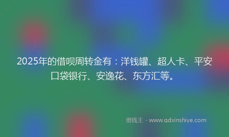 2025年的借呗周转金有：洋钱罐、超人卡、平安口袋银行、安逸花、东方汇等。