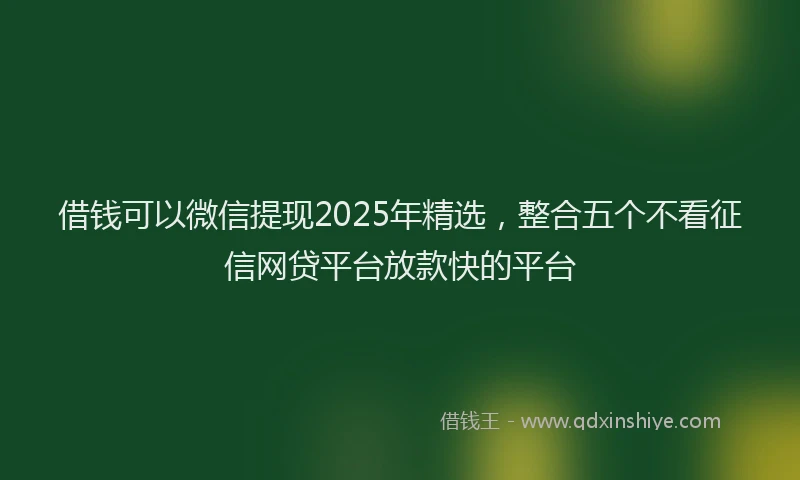 借钱可以微信提现2025年精选，整合五个不看征信网贷平台放款快的平台