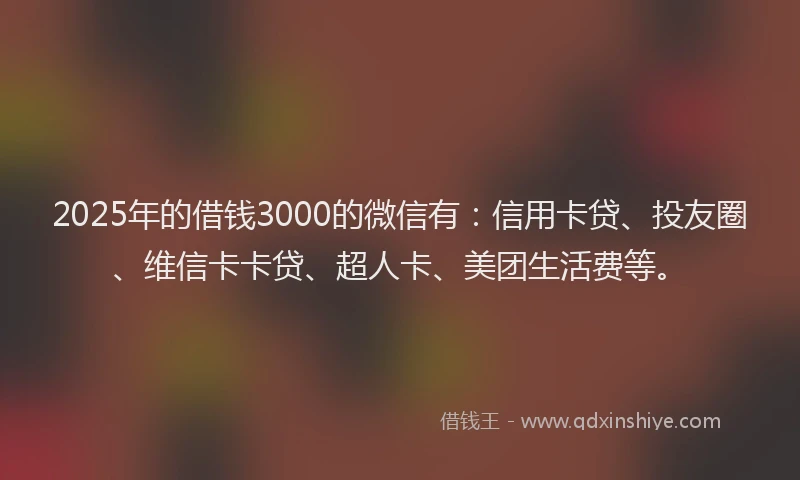2025年的借钱3000的微信有：信用卡贷、投友圈、维信卡卡贷、超人卡、美团生活费等。