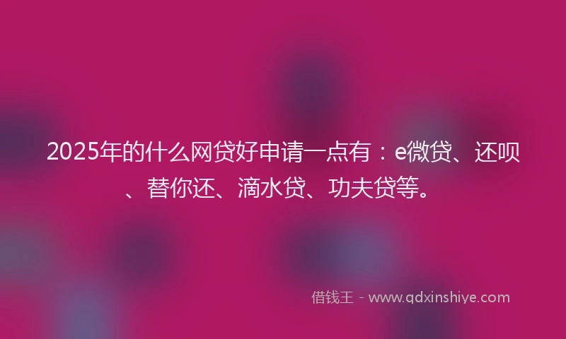 2025年的什么网贷好申请一点有：e微贷、还呗、替你还、滴水贷、功夫贷等。