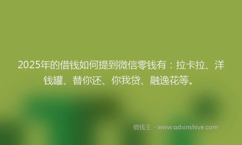 2025年的借钱如何提到微信零钱有：拉卡拉、洋钱罐、替你还、你我贷、融逸花等。