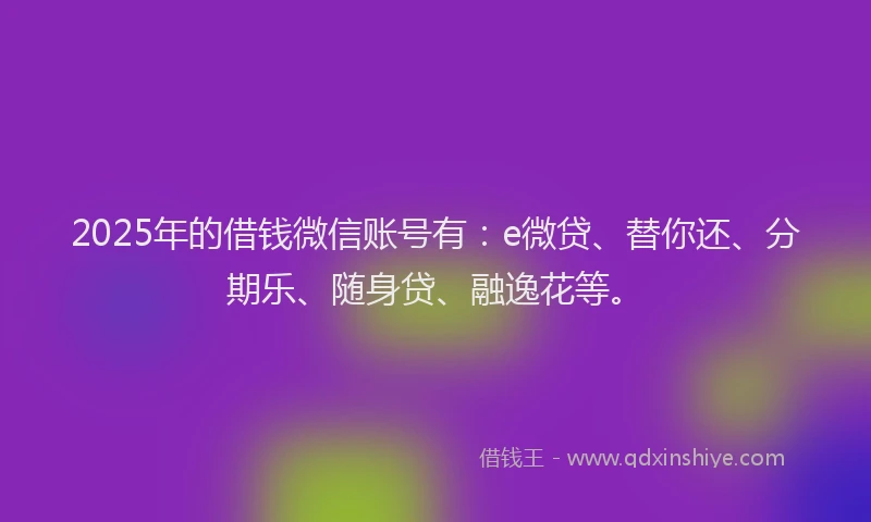 2025年的借钱微信账号有：e微贷、替你还、分期乐、随身贷、融逸花等。