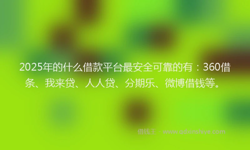2025年的什么借款平台最安全可靠的有：360借条、我来贷、人人贷、分期乐、微博借钱等。