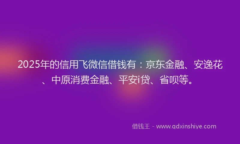 2025年的信用飞微信借钱有：京东金融、安逸花、中原消费金融、平安i贷、省呗等。