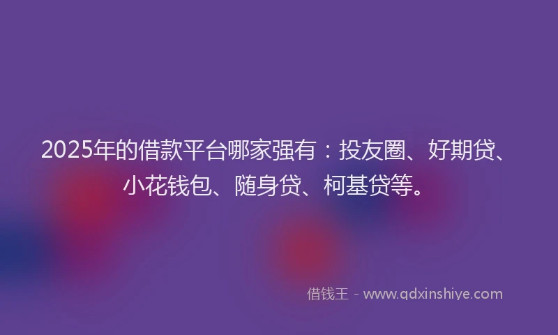 2025年的借款平台哪家强有：投友圈、好期贷、小花钱包、随身贷、柯基贷等。