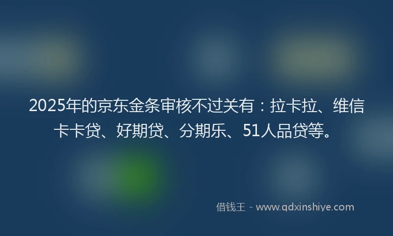 2025年的京东金条审核不过关有：拉卡拉、维信卡卡贷、好期贷、分期乐、51人品贷等。
