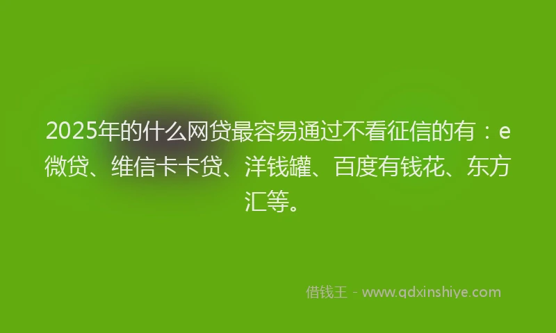 2025年的什么网贷最容易通过不看征信的有：e微贷、维信卡卡贷、洋钱罐、百度有钱花、东方汇等。