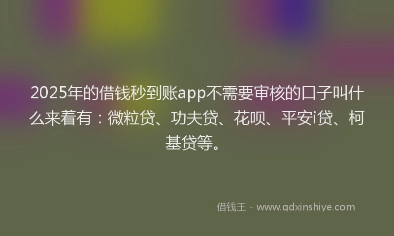 2025年的借钱秒到账app不需要审核的口子叫什么来着有：微粒贷、功夫贷、花呗、平安i贷、柯基贷等。