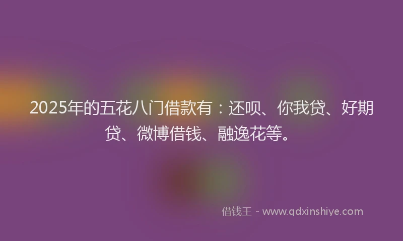 2025年的五花八门借款有：还呗、你我贷、好期贷、微博借钱、融逸花等。