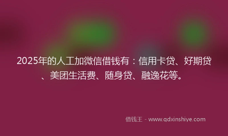2025年的人工加微信借钱有：信用卡贷、好期贷、美团生活费、随身贷、融逸花等。
