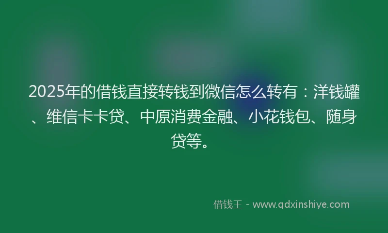 2025年的借钱直接转钱到微信怎么转有：洋钱罐、维信卡卡贷、中原消费金融、小花钱包、随身贷等。