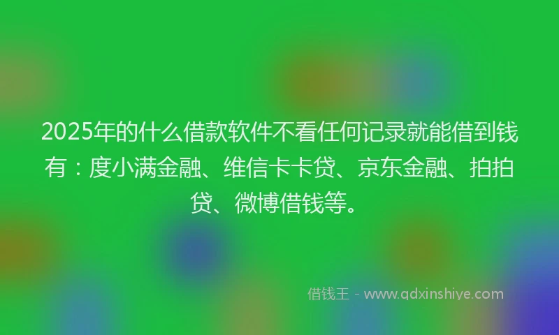2025年的什么借款软件不看任何记录就能借到钱有：度小满金融、维信卡卡贷、京东金融、拍拍贷、微博借钱等。