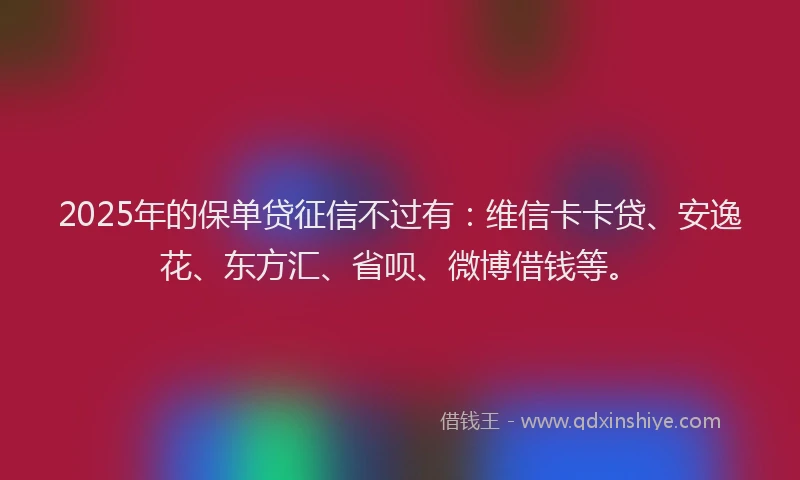 2025年的保单贷征信不过有：维信卡卡贷、安逸花、东方汇、省呗、微博借钱等。