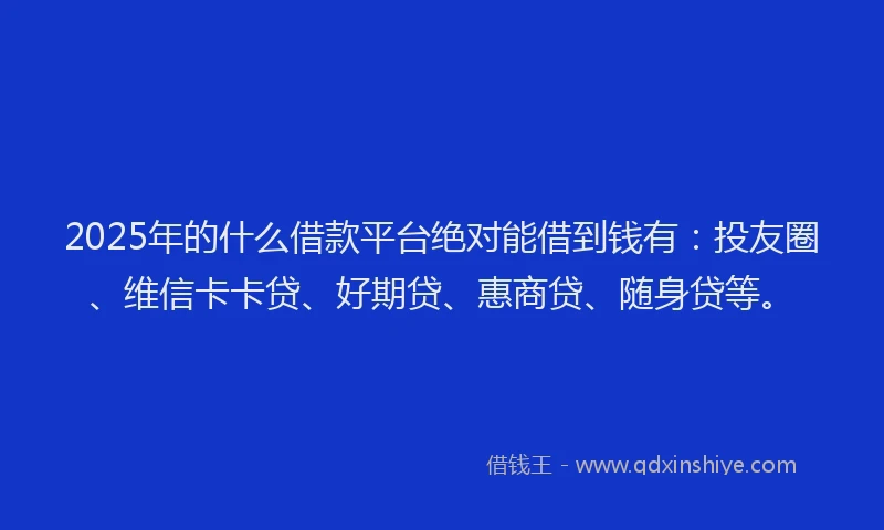 2025年的什么借款平台绝对能借到钱有：投友圈、维信卡卡贷、好期贷、惠商贷、随身贷等。