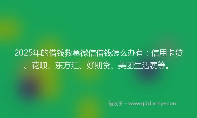 2025年的借钱救急微信借钱怎么办有：信用卡贷、花呗、东方汇、好期贷、美团生活费等。