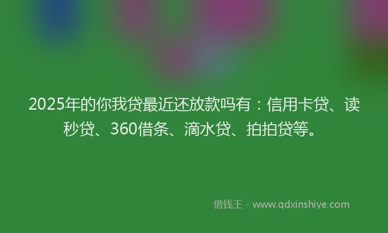 2025年的你我贷最近还放款吗有：信用卡贷、读秒贷、360借条、滴水贷、拍拍贷等。