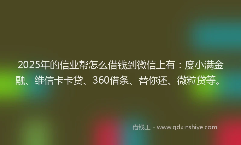 2025年的信业帮怎么借钱到微信上有：度小满金融、维信卡卡贷、360借条、替你还、微粒贷等。
