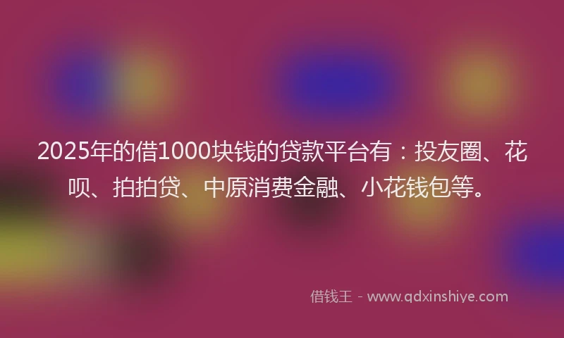 2025年的借1000块钱的贷款平台有：投友圈、花呗、拍拍贷、中原消费金融、小花钱包等。