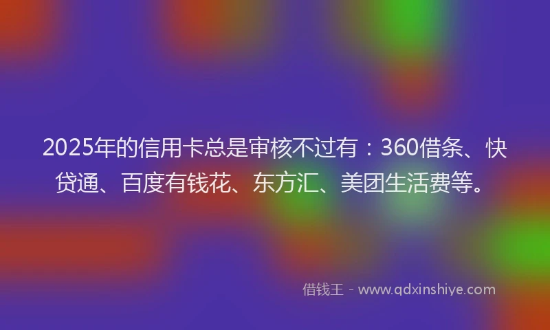 2025年的信用卡总是审核不过有：360借条、快贷通、百度有钱花、东方汇、美团生活费等。
