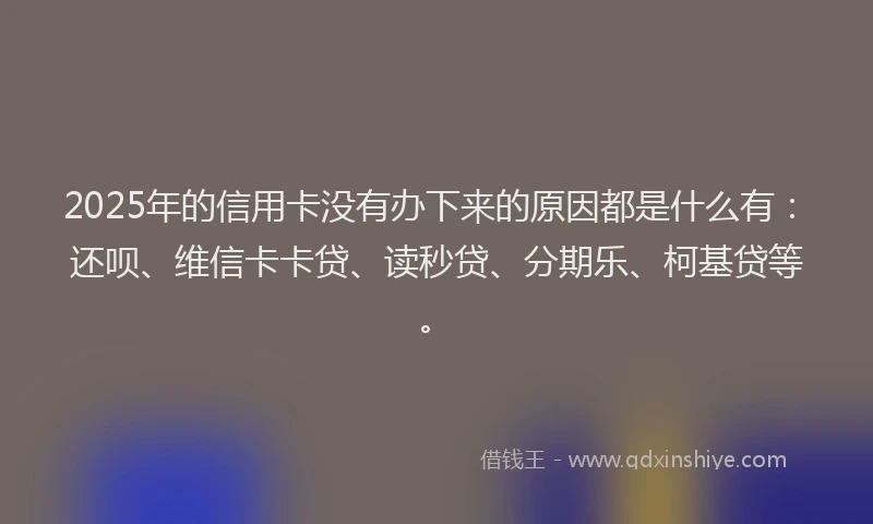 2025年的信用卡没有办下来的原因都是什么有：还呗、维信卡卡贷、读秒贷、分期乐、柯基贷等。