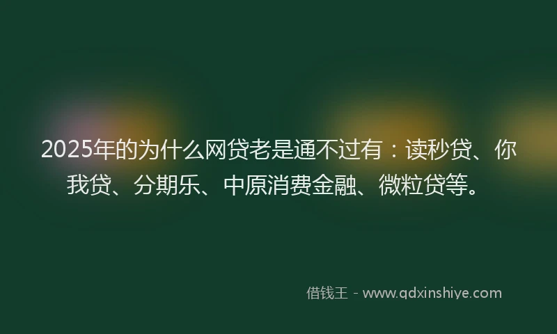 2025年的为什么网贷老是通不过有：读秒贷、你我贷、分期乐、中原消费金融、微粒贷等。