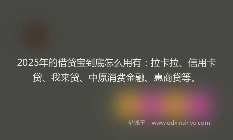 2025年的借贷宝到底怎么用有：拉卡拉、信用卡贷、我来贷、中原消费金融、惠商贷等。