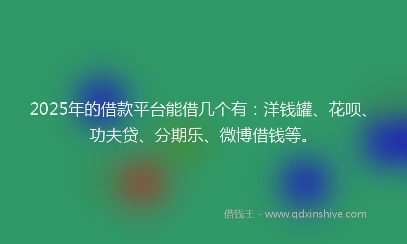 2025年的借款平台能借几个有：洋钱罐、花呗、功夫贷、分期乐、微博借钱等。