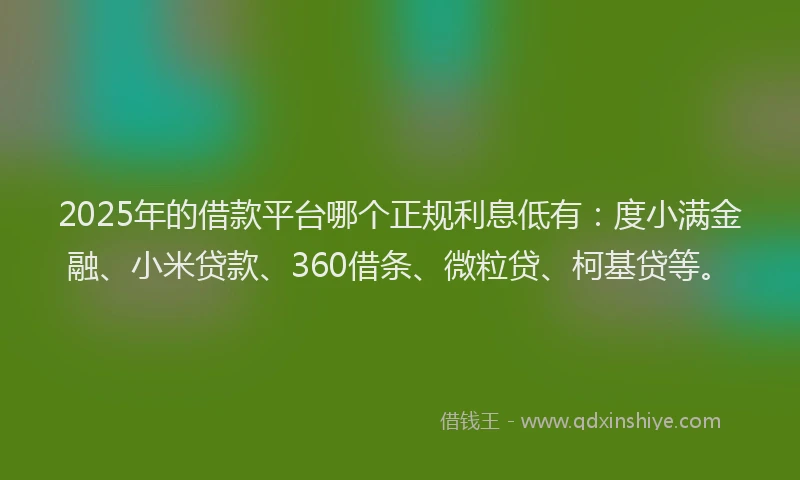 2025年的借款平台哪个正规利息低有：度小满金融、小米贷款、360借条、微粒贷、柯基贷等。