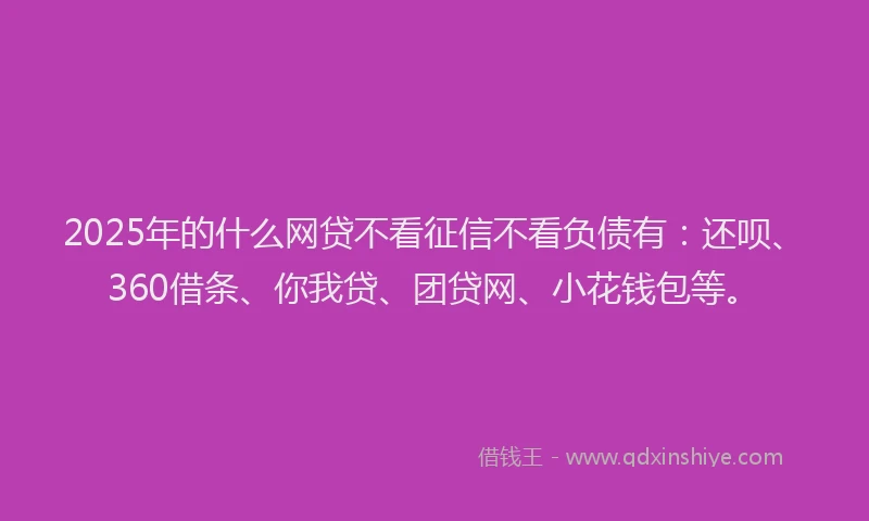2025年的什么网贷不看征信不看负债有：还呗、360借条、你我贷、团贷网、小花钱包等。