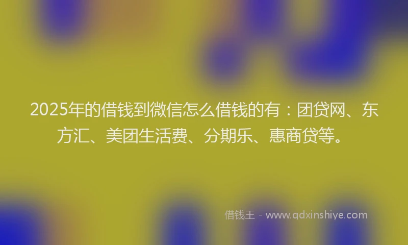 2025年的借钱到微信怎么借钱的有：团贷网、东方汇、美团生活费、分期乐、惠商贷等。