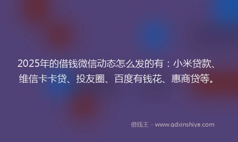2025年的借钱微信动态怎么发的有：小米贷款、维信卡卡贷、投友圈、百度有钱花、惠商贷等。