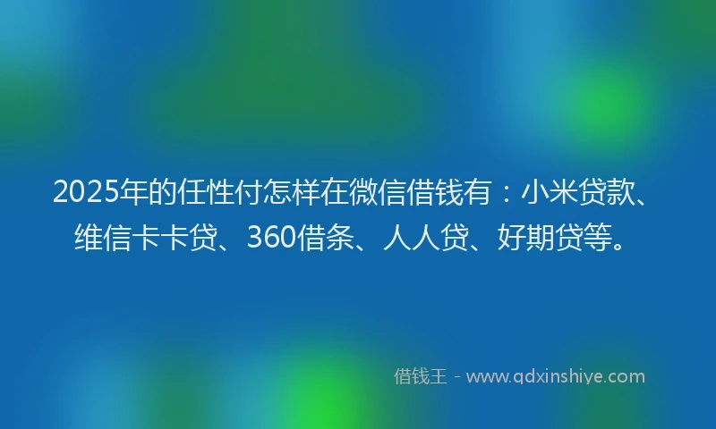 2025年的任性付怎样在微信借钱有：小米贷款、维信卡卡贷、360借条、人人贷、好期贷等。