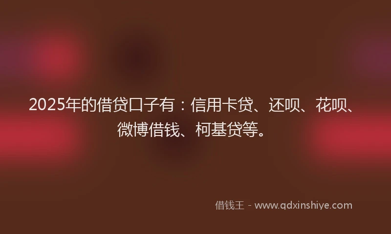 2025年的借贷口子有：信用卡贷、还呗、花呗、微博借钱、柯基贷等。