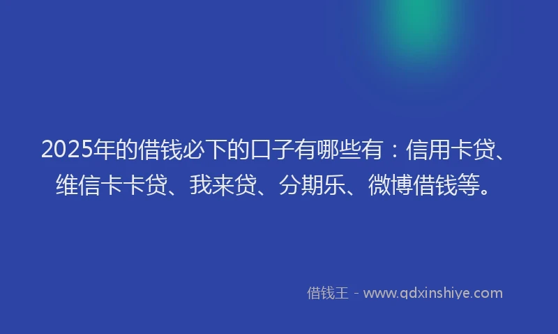 2025年的借钱必下的口子有哪些有：信用卡贷、维信卡卡贷、我来贷、分期乐、微博借钱等。