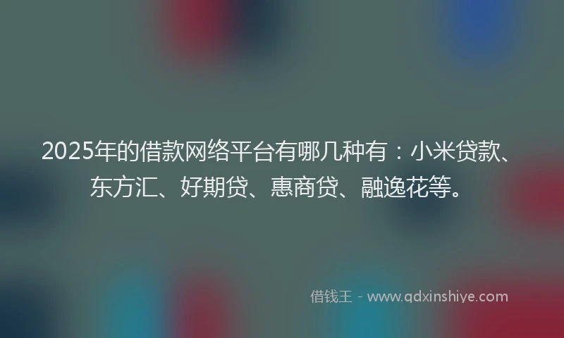2025年的借款网络平台有哪几种有：小米贷款、东方汇、好期贷、惠商贷、融逸花等。