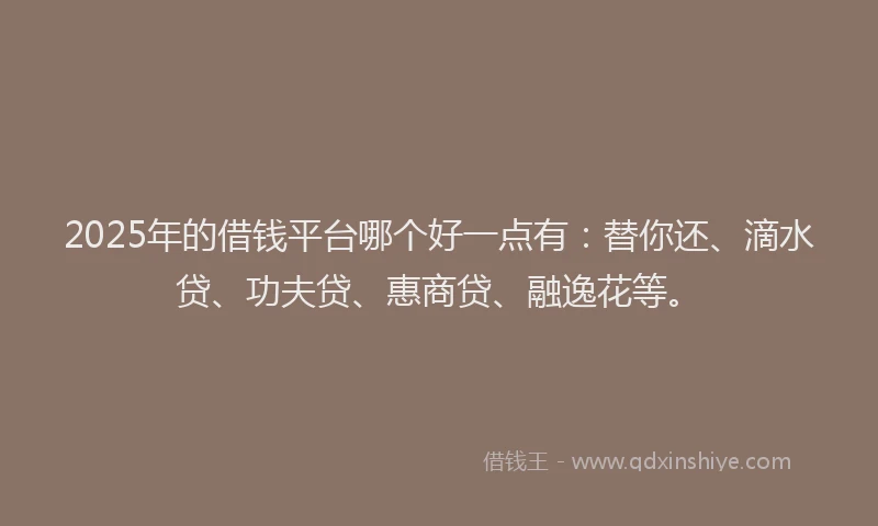 2025年的借钱平台哪个好一点有：替你还、滴水贷、功夫贷、惠商贷、融逸花等。