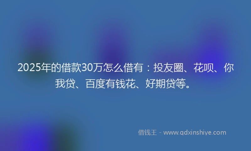 2025年的借款30万怎么借有：投友圈、花呗、你我贷、百度有钱花、好期贷等。