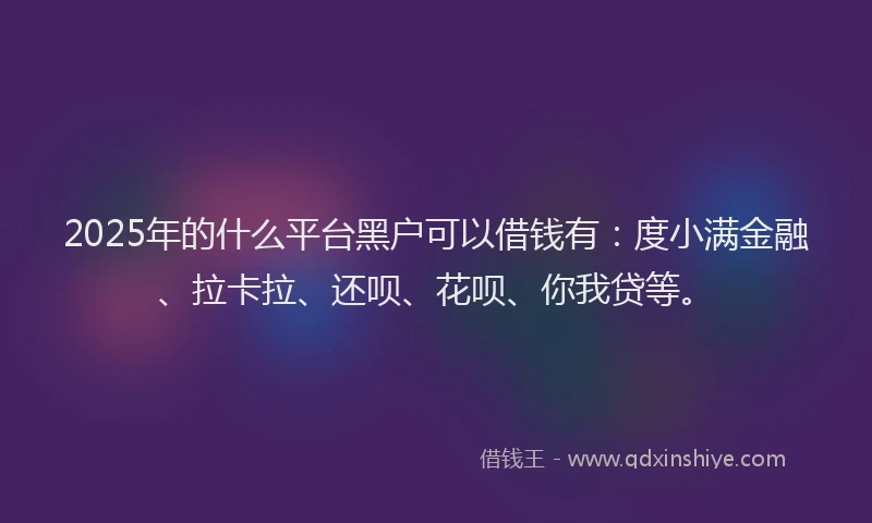 2025年的什么平台黑户可以借钱有：度小满金融、拉卡拉、还呗、花呗、你我贷等。