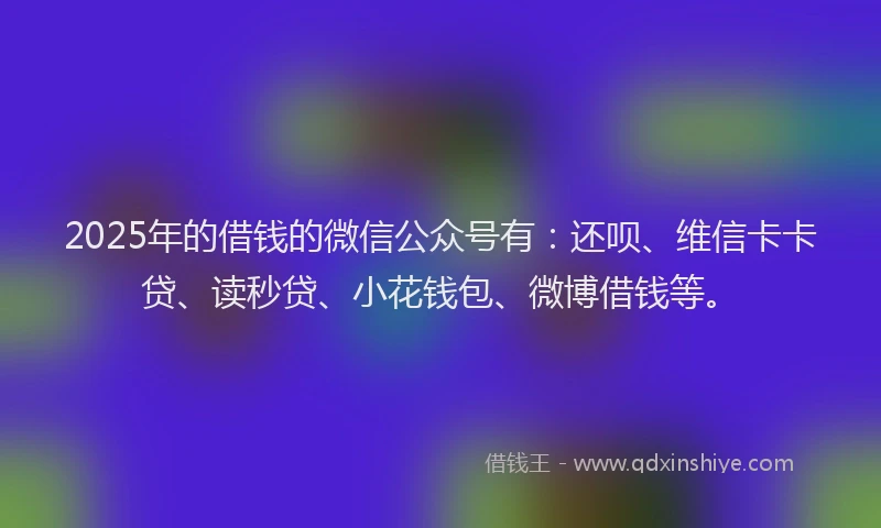 2025年的借钱的微信公众号有：还呗、维信卡卡贷、读秒贷、小花钱包、微博借钱等。