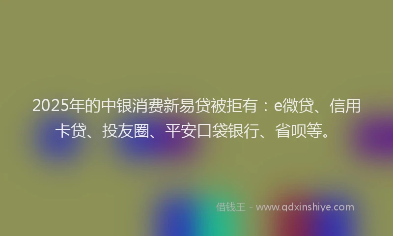 2025年的中银消费新易贷被拒有：e微贷、信用卡贷、投友圈、平安口袋银行、省呗等。