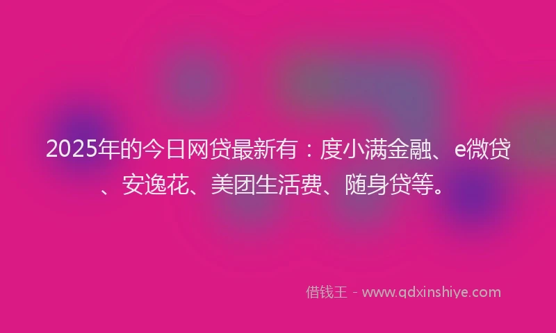 2025年的今日网贷最新有：度小满金融、e微贷、安逸花、美团生活费、随身贷等。