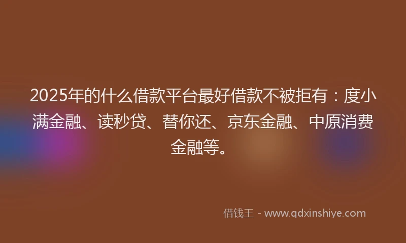 2025年的什么借款平台最好借款不被拒有：度小满金融、读秒贷、替你还、京东金融、中原消费金融等。