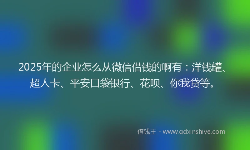 2025年的企业怎么从微信借钱的啊有：洋钱罐、超人卡、平安口袋银行、花呗、你我贷等。