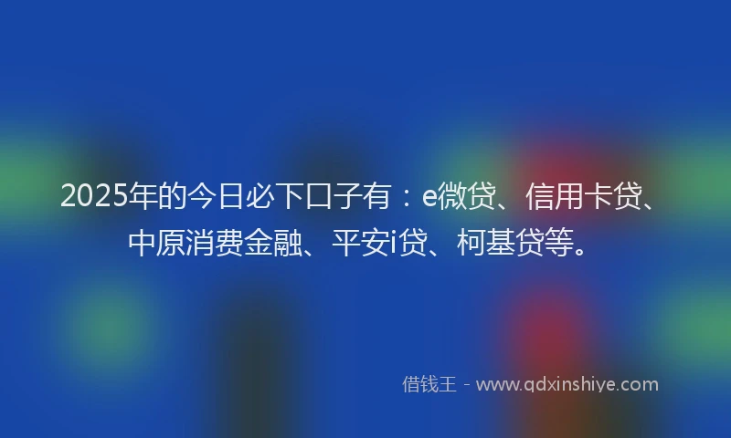 2025年的今日必下口子有：e微贷、信用卡贷、中原消费金融、平安i贷、柯基贷等。