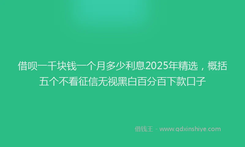 借呗一千块钱一个月多少利息2025年精选，概括五个不看征信无视黑白百分百下款口子