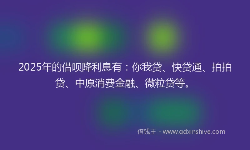 2025年的借呗降利息有：你我贷、快贷通、拍拍贷、中原消费金融、微粒贷等。