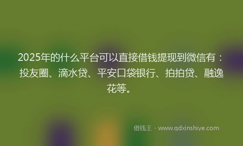 2025年的什么平台可以直接借钱提现到微信有：投友圈、滴水贷、平安口袋银行、拍拍贷、融逸花等。